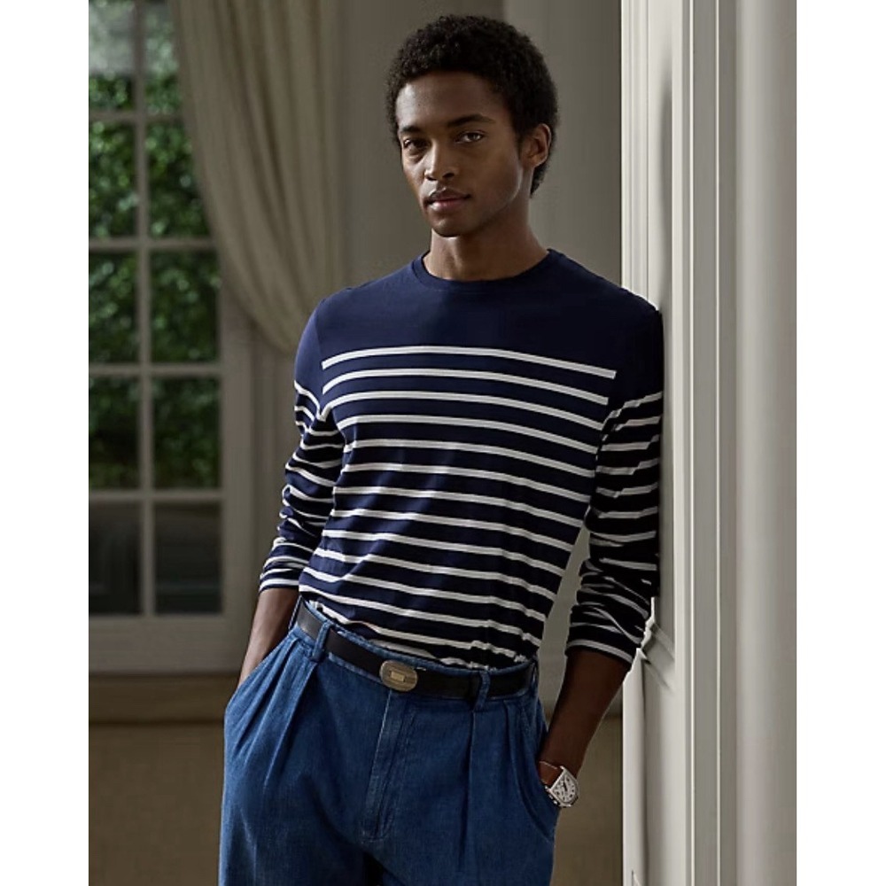 Ralph Lauren Purple Label Striped Lisle Long Sleeve T-Shirt 2XL Navy NWT $295‎